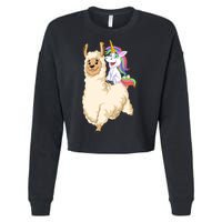 Unicorn Riding Llama Cropped Pullover Crew