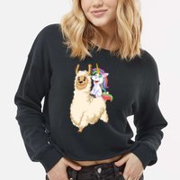 Unicorn Riding Llama Cropped Pullover Crew
