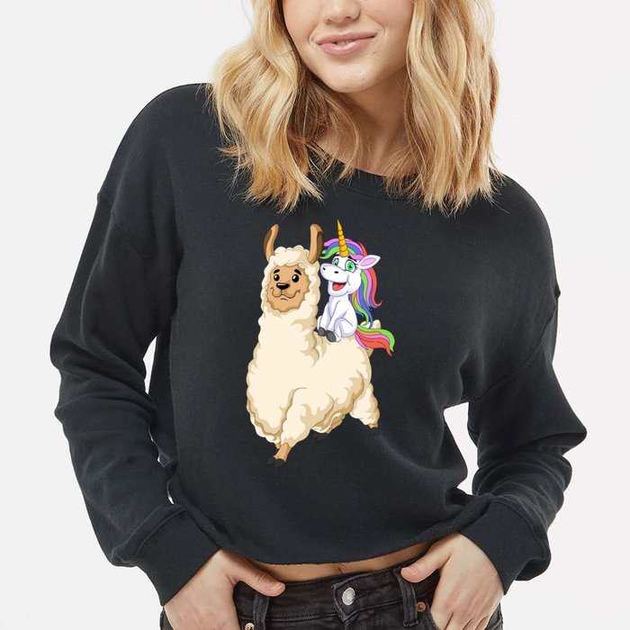 Unicorn Riding Llama Cropped Pullover Crew