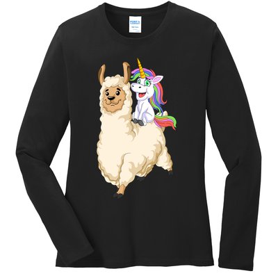Unicorn Riding Llama Ladies Long Sleeve Shirt