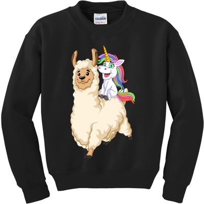 Unicorn Riding Llama Kids Sweatshirt