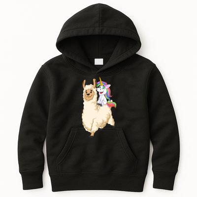 Unicorn Riding Llama Kids Hoodie
