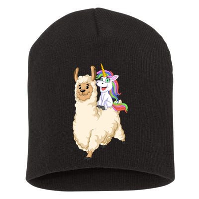 Unicorn Riding Llama Short Acrylic Beanie