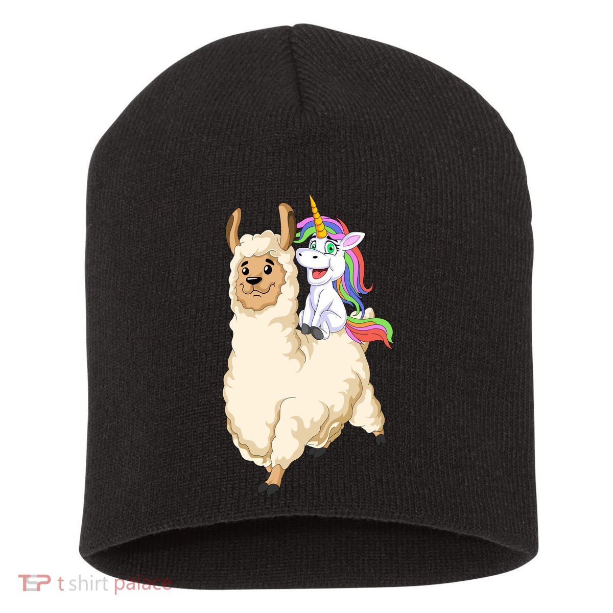 Unicorn Riding Llama Short Acrylic Beanie