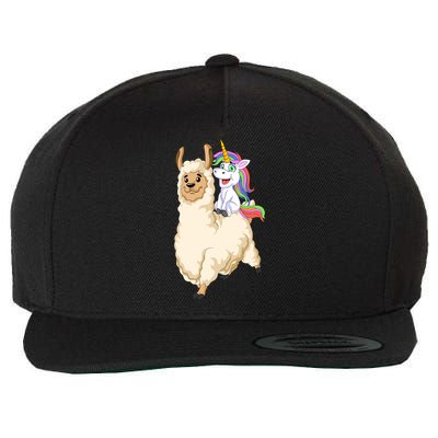 Unicorn Riding Llama Wool Snapback Cap