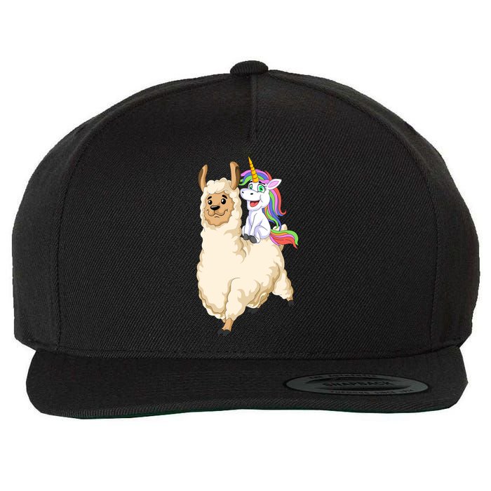 Unicorn Riding Llama Wool Snapback Cap