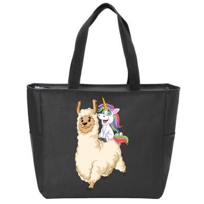 Unicorn Riding Llama Zip Tote Bag