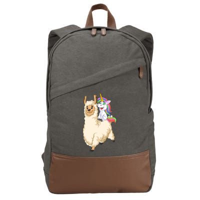 Unicorn Riding Llama Cotton Canvas Backpack