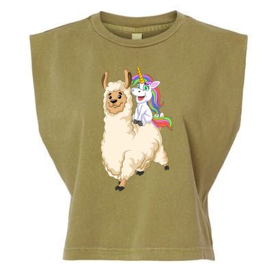 Unicorn Riding Llama Garment-Dyed Women's Muscle Tee