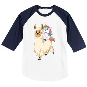 Unicorn Riding Llama Baseball Sleeve Shirt