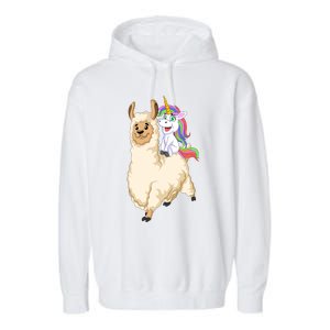 Unicorn Riding Llama Garment-Dyed Fleece Hoodie