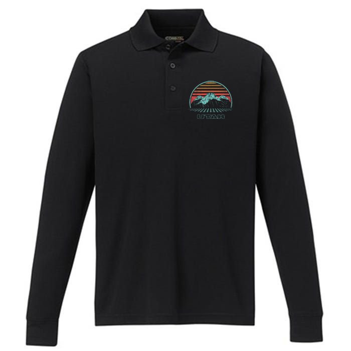 Utah Retro Mountain Hiking 80s Style Performance Long Sleeve Polo