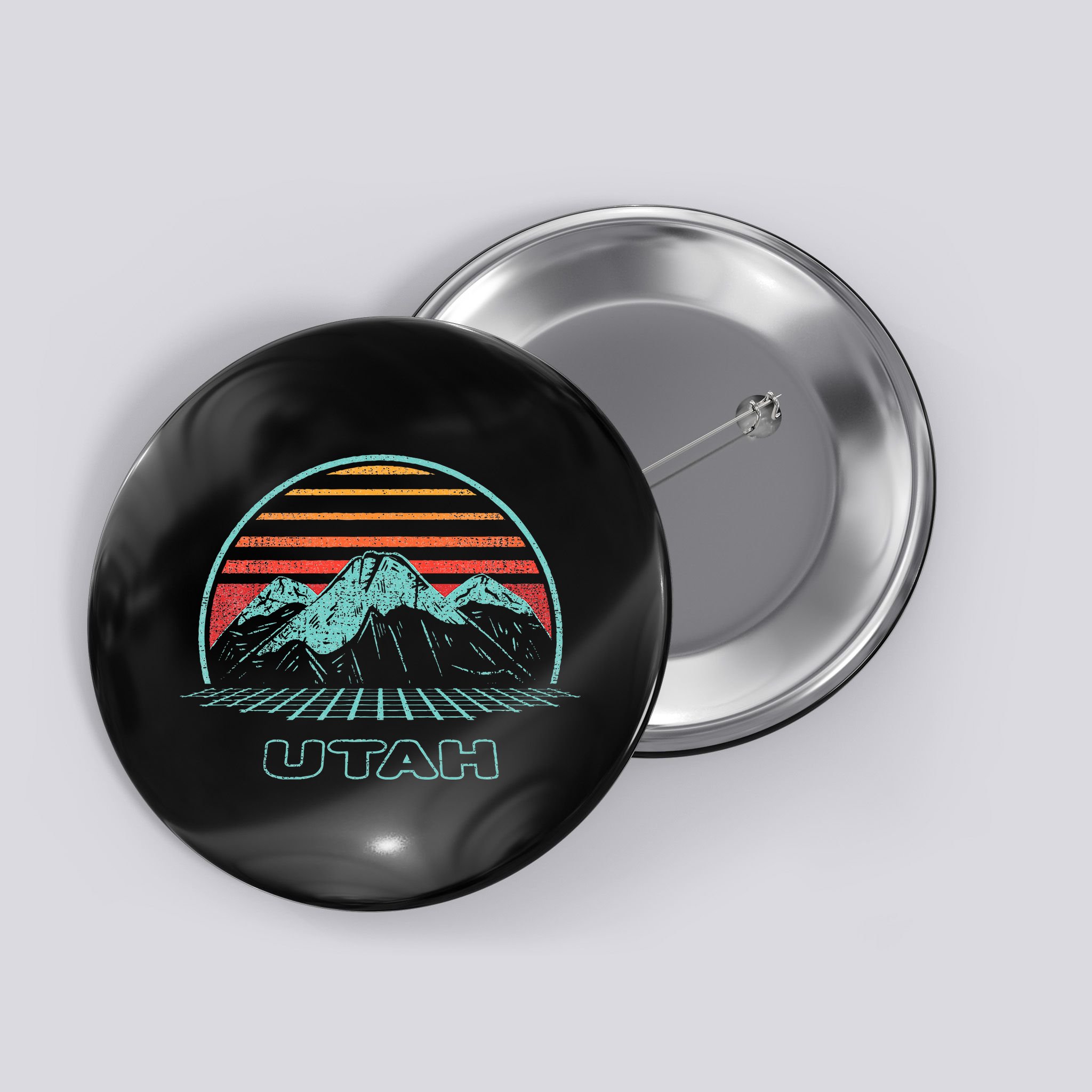 Utah Retro Mountain Hiking 80s Style Button