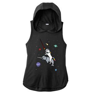 Unicorn Riding Narwhal In Space Ladies PosiCharge Tri-Blend Wicking Draft Hoodie Tank