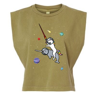 Unicorn Riding Narwhal In Space Garment-Dyed Women's Muscle Tee