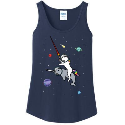 Unicorn Riding Narwhal In Space Ladies Essential Tank