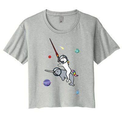 Unicorn Riding Narwhal In Space Women's Crop Top Tee