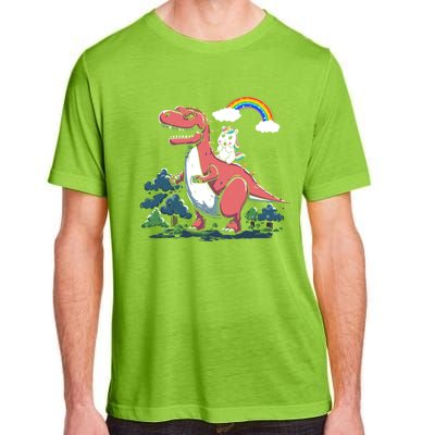 Unicorn Riding On Dinosaur Rainbow Gift Adult ChromaSoft Performance T-Shirt