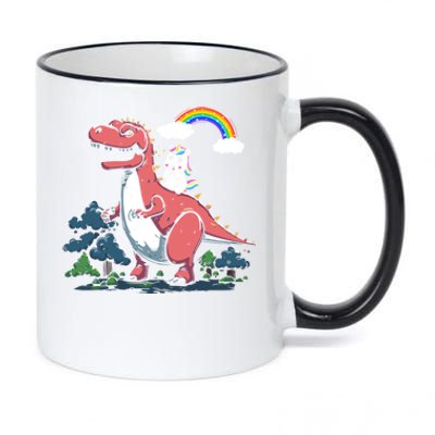 Unicorn Riding On Dinosaur Rainbow Gift 11oz Black Color Changing Mug