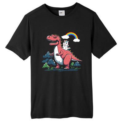 Unicorn Riding On Dinosaur Rainbow Gift Tall Fusion ChromaSoft Performance T-Shirt