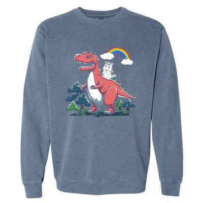 Unicorn Riding On Dinosaur Rainbow Gift Garment-Dyed Sweatshirt