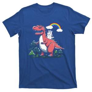 Unicorn Riding On Dinosaur Rainbow Gift T-Shirt