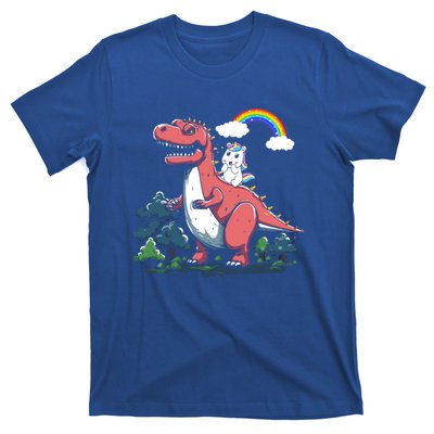 Unicorn Riding On Dinosaur Rainbow Gift T-Shirt