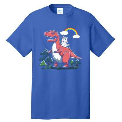 Unicorn Riding On Dinosaur Rainbow Gift Tall T-Shirt