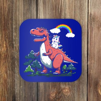 Unicorn Riding On Dinosaur Rainbow Gift Coaster