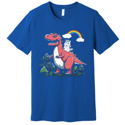 Unicorn Riding On Dinosaur Rainbow Gift Premium T-Shirt