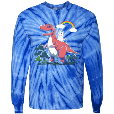 Unicorn Riding On Dinosaur Rainbow Gift Tie-Dye Long Sleeve Shirt