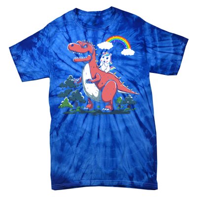 Unicorn Riding On Dinosaur Rainbow Gift Tie-Dye T-Shirt