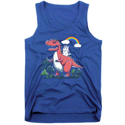 Unicorn Riding On Dinosaur Rainbow Gift Tank Top