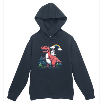 Unicorn Riding On Dinosaur Rainbow Gift Urban Pullover Hoodie