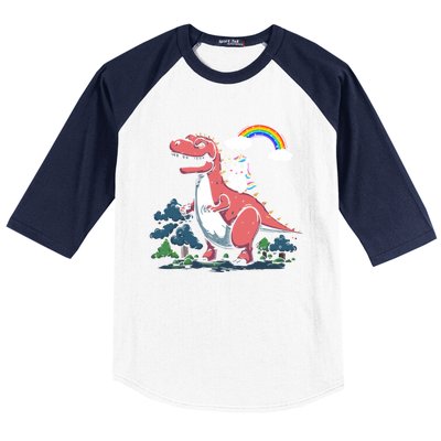 Unicorn Riding On Dinosaur Rainbow Gift Baseball Sleeve Shirt