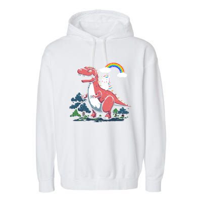 Unicorn Riding On Dinosaur Rainbow Gift Garment-Dyed Fleece Hoodie