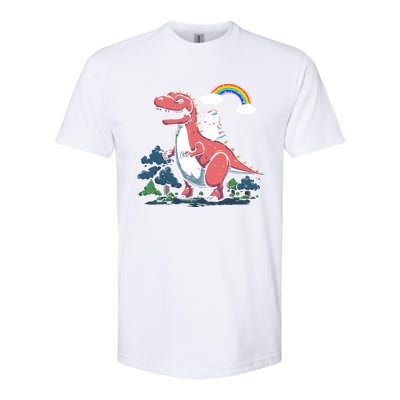 Unicorn Riding On Dinosaur Rainbow Gift Softstyle CVC T-Shirt