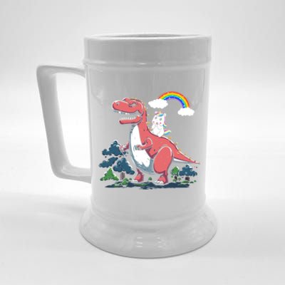 Unicorn Riding On Dinosaur Rainbow Gift Beer Stein