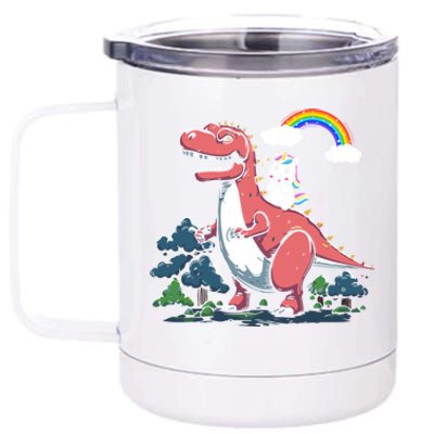 Unicorn Riding On Dinosaur Rainbow Gift 12 oz Stainless Steel Tumbler Cup