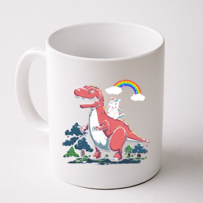 Unicorn Riding On Dinosaur Rainbow Gift Coffee Mug