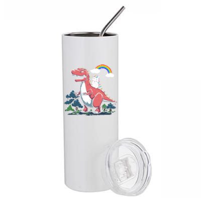 Unicorn Riding On Dinosaur Rainbow Gift Stainless Steel Tumbler