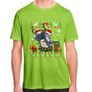 Unicorn Riding On Dinosaur Santa Hat Ugly Christmas Sweater Gift Adult ChromaSoft Performance T-Shirt