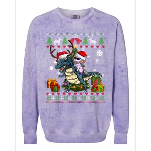 Unicorn Riding On Dinosaur Santa Hat Ugly Christmas Sweater Gift Colorblast Crewneck Sweatshirt