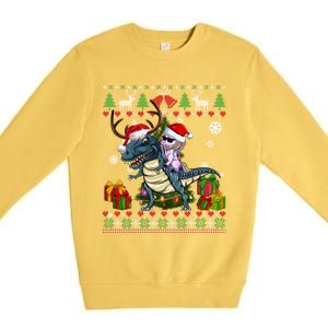 Unicorn Riding On Dinosaur Santa Hat Ugly Christmas Sweater Gift Premium Crewneck Sweatshirt