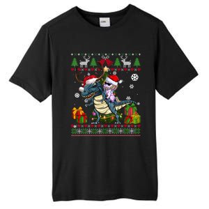 Unicorn Riding On Dinosaur Santa Hat Ugly Christmas Sweater Gift Tall Fusion ChromaSoft Performance T-Shirt