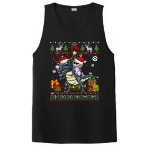 Unicorn Riding On Dinosaur Santa Hat Ugly Christmas Sweater Gift PosiCharge Competitor Tank