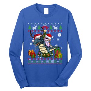 Unicorn Riding On Dinosaur Santa Hat Ugly Christmas Sweater Gift Long Sleeve Shirt