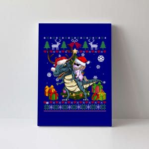 Unicorn Riding On Dinosaur Santa Hat Ugly Christmas Sweater Gift Canvas