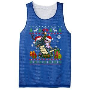 Unicorn Riding On Dinosaur Santa Hat Ugly Christmas Sweater Gift Mesh Reversible Basketball Jersey Tank