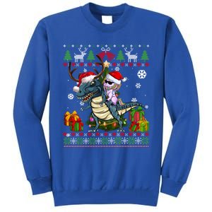 Unicorn Riding On Dinosaur Santa Hat Ugly Christmas Sweater Gift Tall Sweatshirt